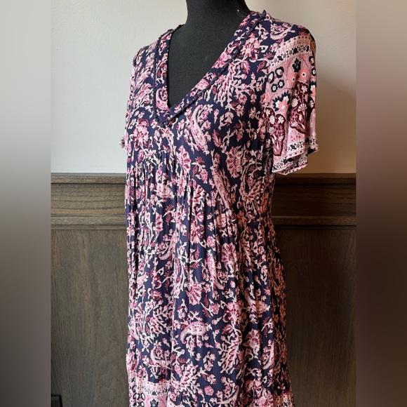 Knox Rose Pink & Navy Floral V-Neck Babydoll Tunic XS NWOT - Picture 6 of 7